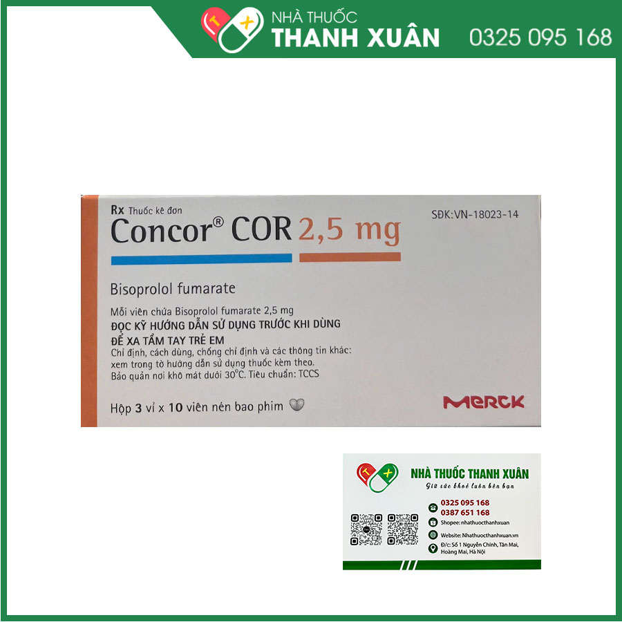 Concor 2,5mg điều trị tăng huyết áp, bệnh mạch vành, bệnh suy tim mạn tính ổn định